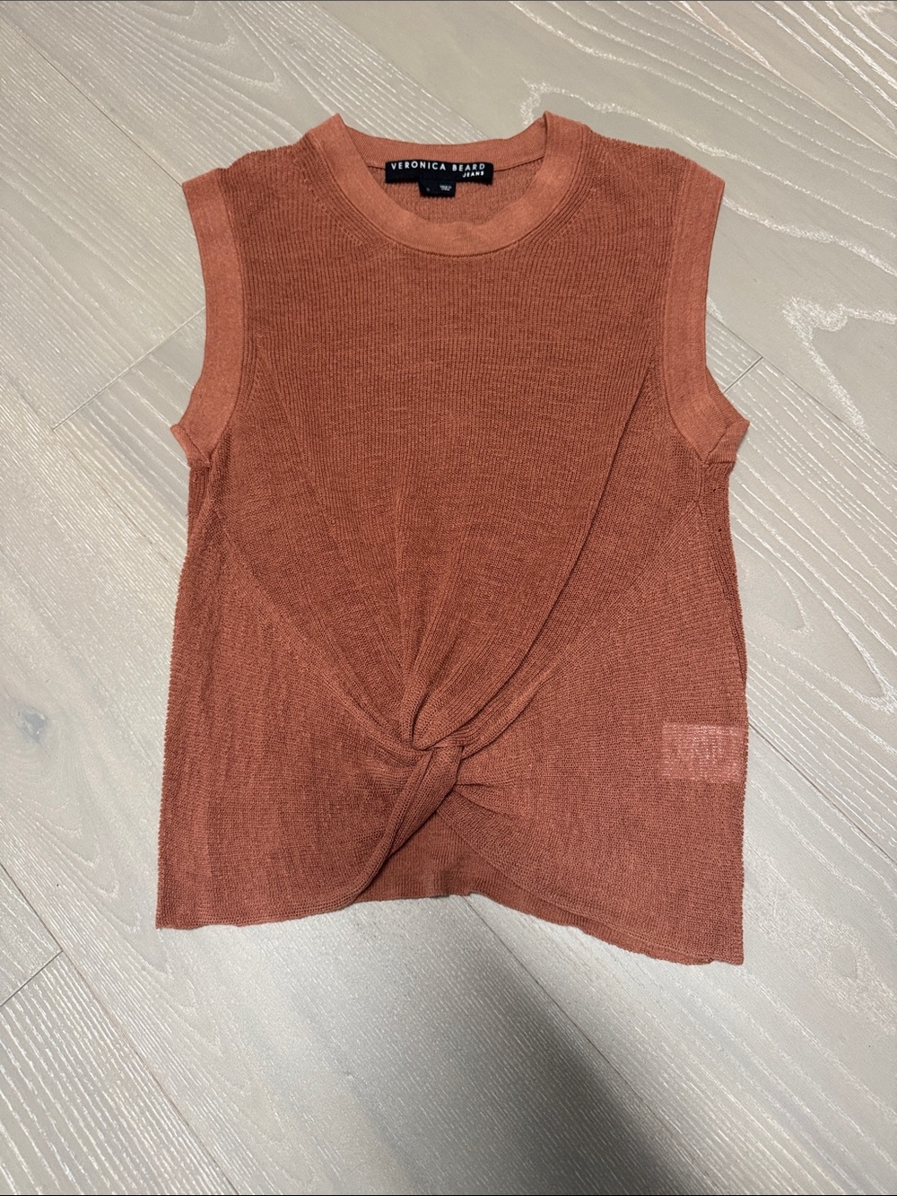 Veronica Beard Terracotta Twist-Front Sleeveless Knit Tank